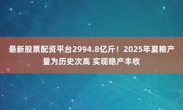 最新股票配资平台2994.8亿斤！2025年夏粮产量为历史次高 实现稳产丰收